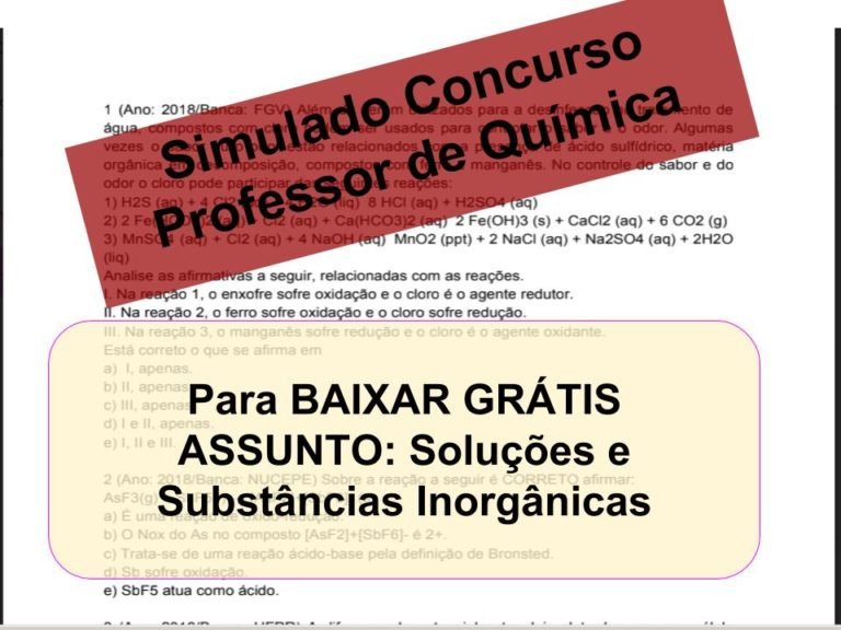 Simulado sobre Soluções e Substâncias Inorgânicas Concurso Professor de