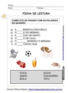 Ficha De Leitura Completar Palavras Nas Frases Simulados E Quest Es