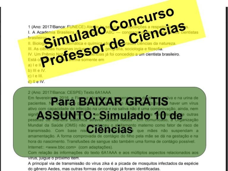 Simulado 10 sobre Ciências Concurso Professor de Ciências