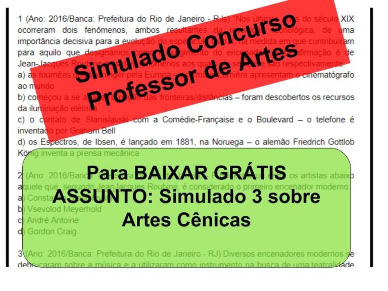 Simulado 3 sobre Artes Cênicas Concurso Professor de Ciências