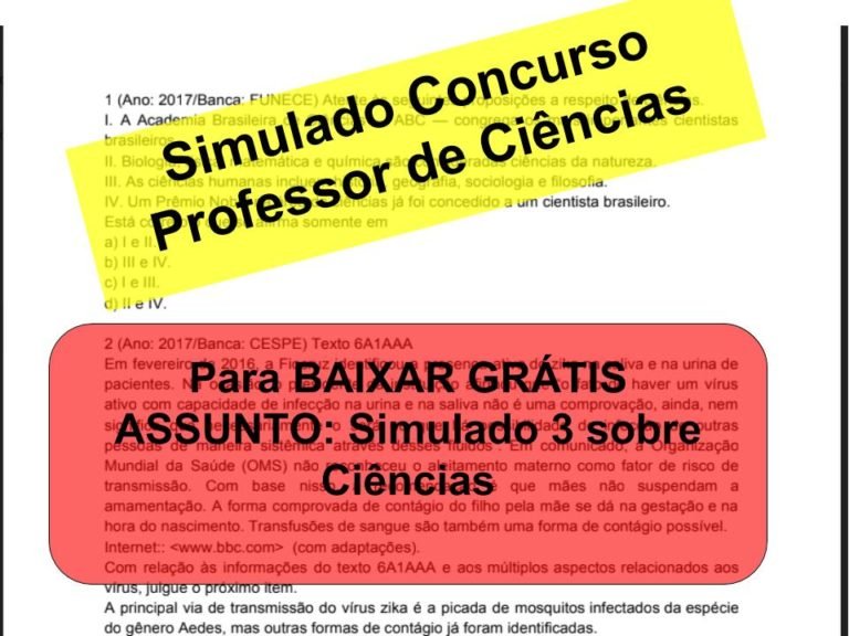 Simulado 3 sobre Ciências Concurso Professor de Ciências