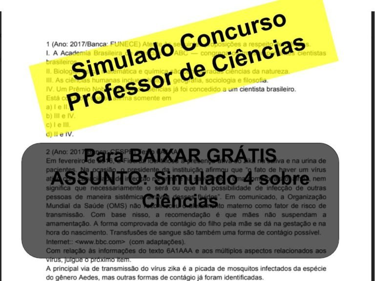 Simulado 4 sobre Ciências Concurso Professor de Ciências