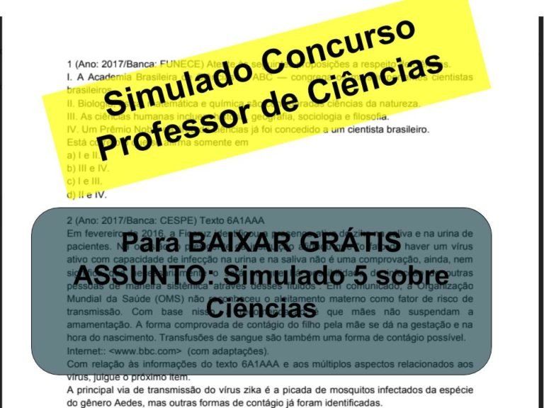 Simulado 5 sobre Ciências Concurso Professor de Ciências