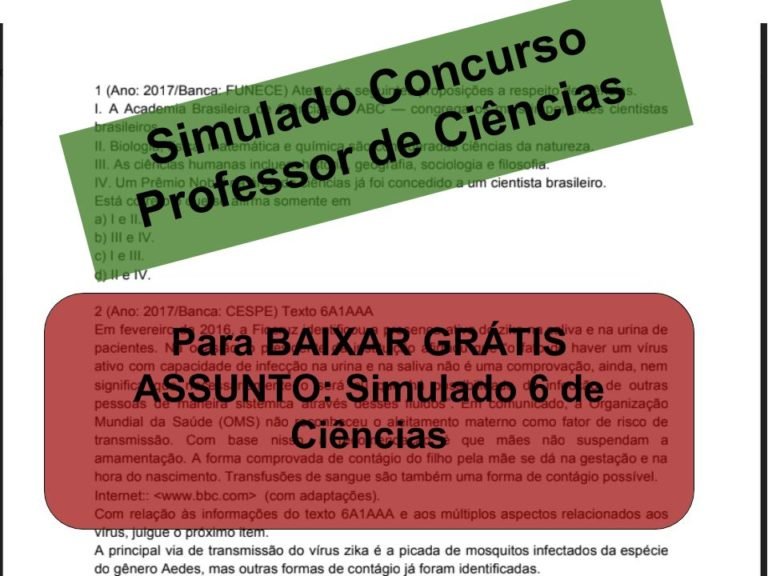 Simulado 6 de Ciências Concurso Professor de Ciências