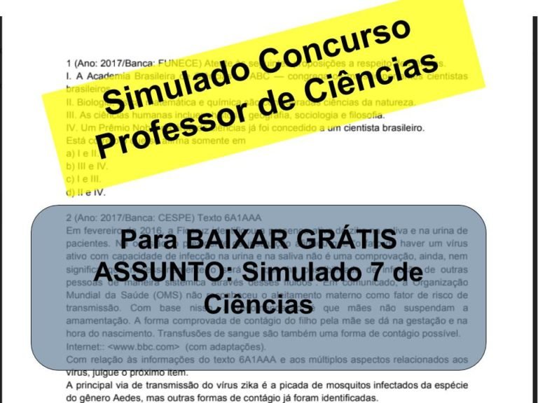 Simulado 7 sobre Ciências Concurso Professor de Ciências