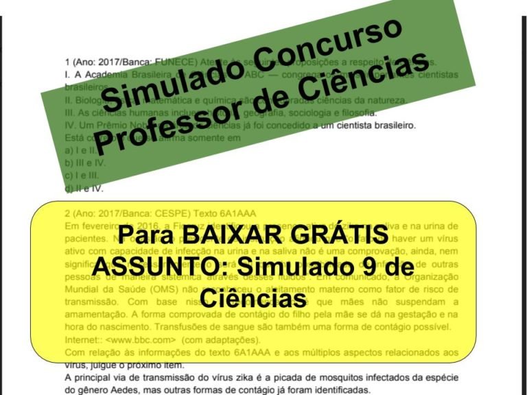 Simulado 9 sobre Ciências Concurso Professor de Ciências