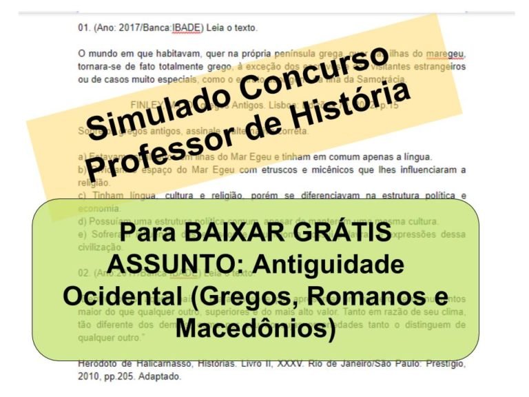 Simulado sobre Antiguidade Ocidental (Gregos, Romanos e Macedônios) Concurso Professor de História