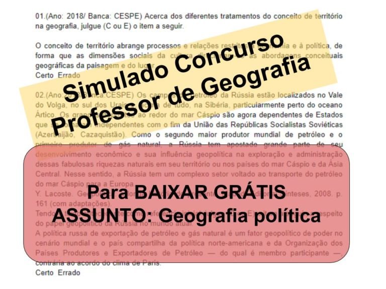 Simulado sobre Fontes de Goeografia política Concurso Professor de Geografia