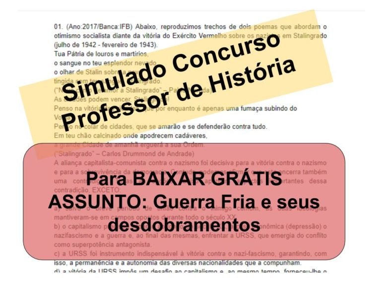 Simulado sobre Guerra Fria e seus desdobramentos Concurso Professor de História