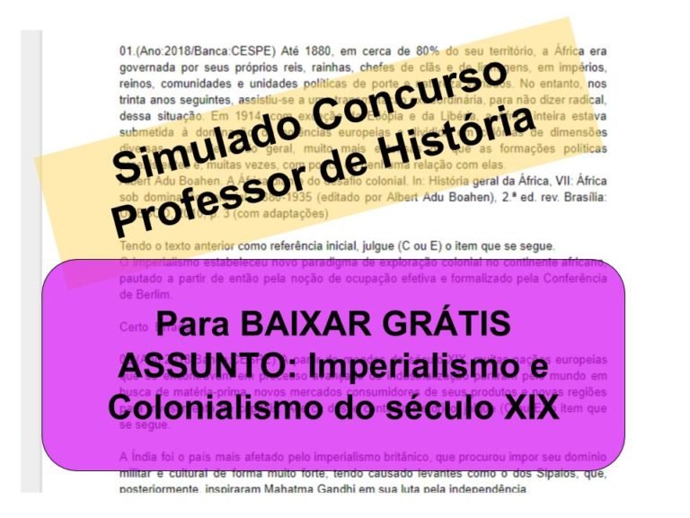 Simulado sobre Imperialismo e Colonialismo do século XIX Concurso Professor de História