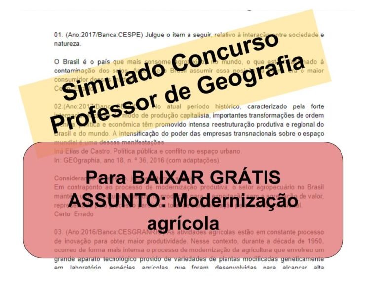Simulado sobre Modernização agrícola Concurso Professor de Geografia