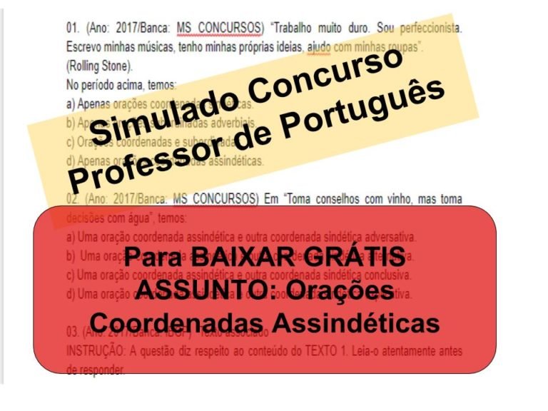 Simulado sobre Orações Coordenadas Assindéticas Concurso Professor de Português