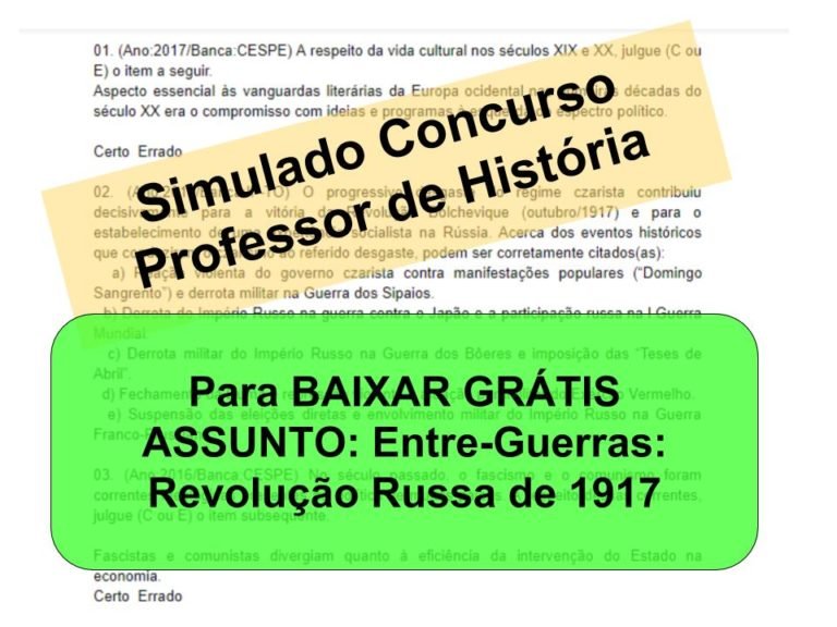 Simulado sobre Período Entre-Guerras_ Revolução Russa de 1917 Concurso Professor de História