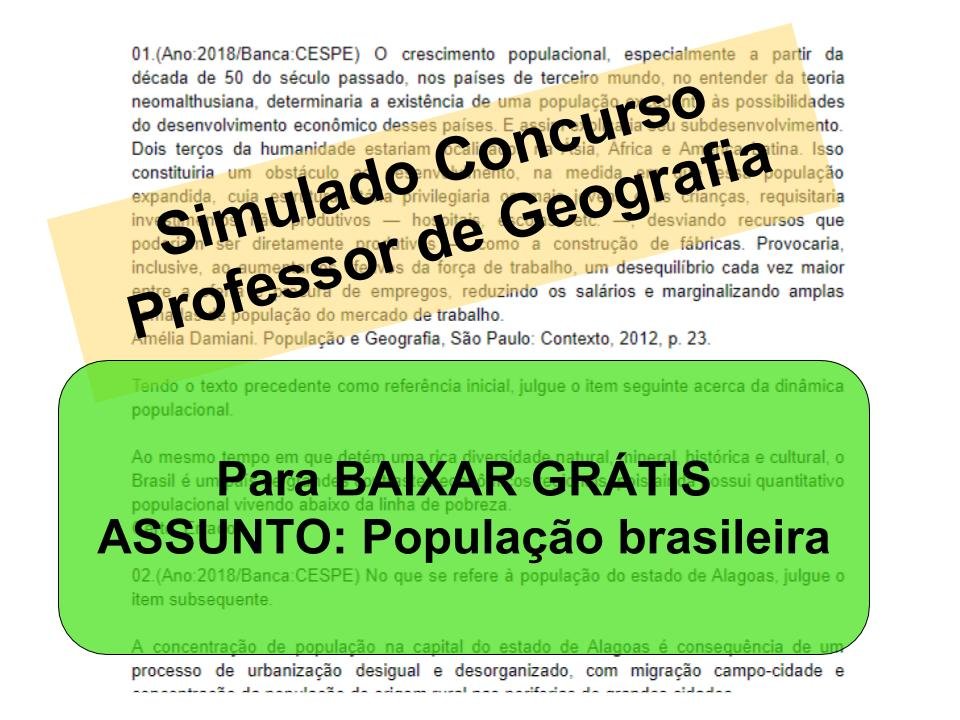 Simulado sobre População brasileira Concurso Professor de Geografia