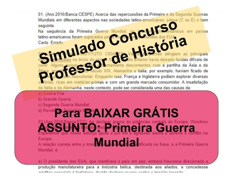Simulado sobre Primeira Guerra Mundial Concurso Professor de História