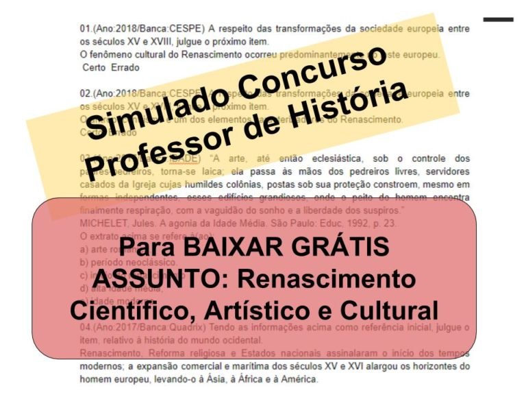 Simulado sobre Renascimento Científico, Artístico e Cultural Concurso Professor de História