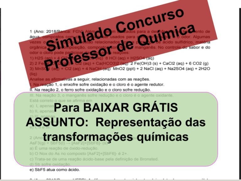 Simulado sobre Representação das transformações químicas Concurso Professor de Química