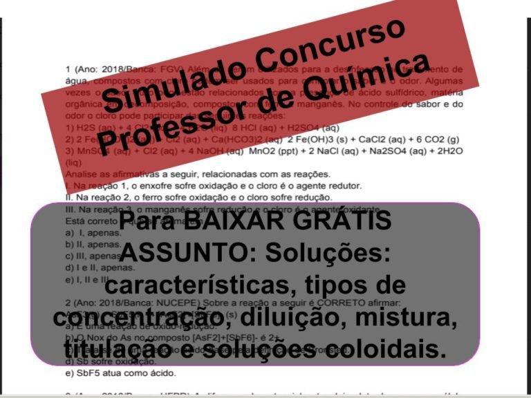 Simulado sobre Soluções_ características, tipos de concentração, diluição, mistura, titulação e soluções coloidais