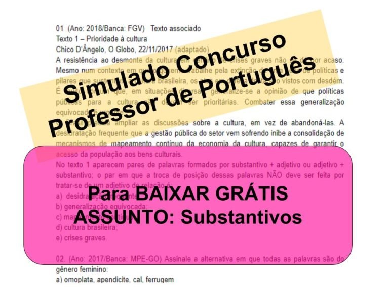 Simulado sobre Substantivos Concurso Professor de Português