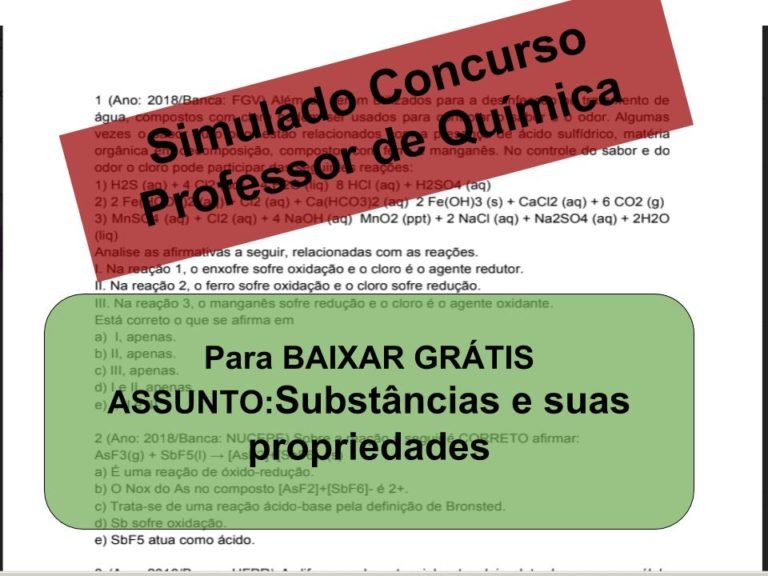 Simulado sobre Substâncias e suas propriedades Concurso Professor de Química