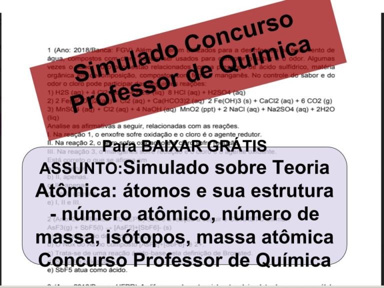 Simulado sobre Teoria Atômica_ Modelo atômico de Dalton, Thomson, Rutherford, Rutherford-Bohr Concurso Professor de Química