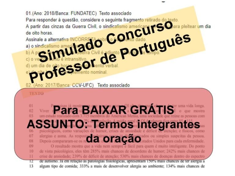Simulado sobre Termos integrantes da oração Concurso Professor de Português