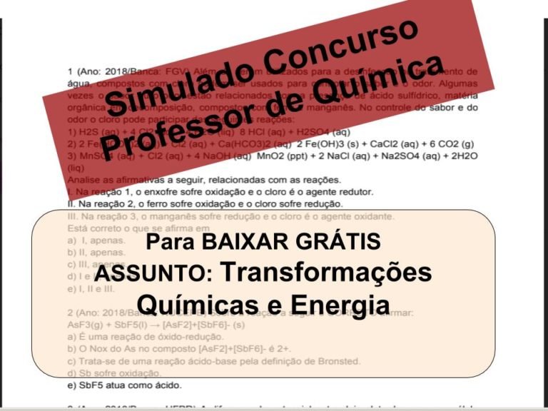 Simulado sobre Transformações Químicas e Energia Concurso Professor de Química