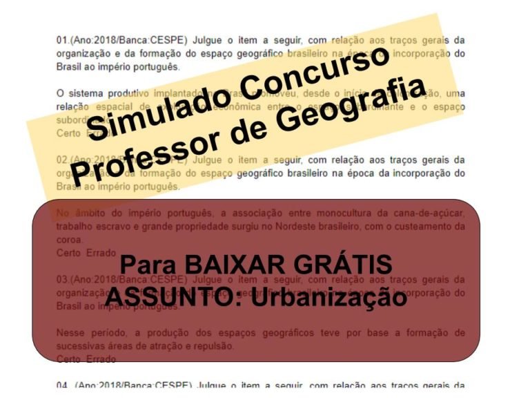 Simulado sobre Urbanização Concurso Professor de Geografia