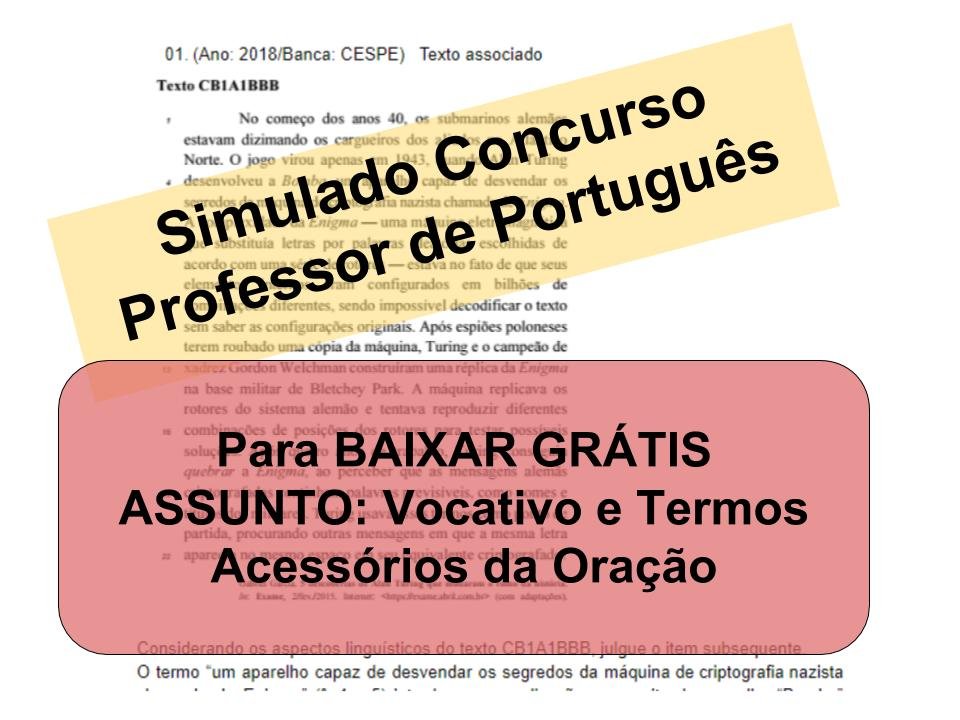 Simulado sobre Vocativo e Termos Acessórios da Oração Concurso Professor de Português
