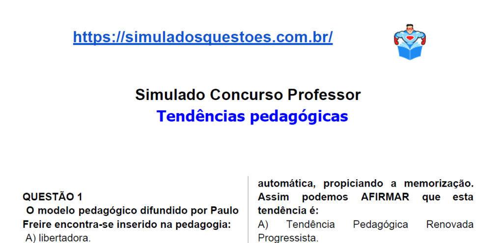 Simulado Sobre Tendências Pedagógicas - Simulados E Questões