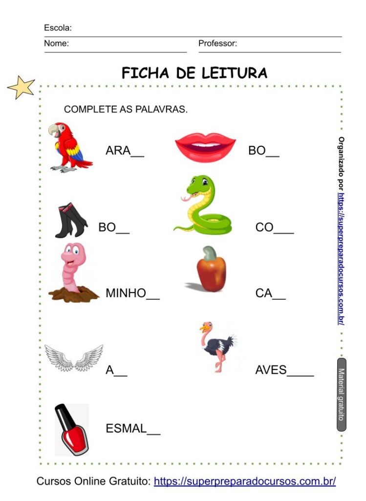 ATIVIDADES DE ALFABETIZAÇÃO - PALAVRAS COM BR, CR, FR E GR