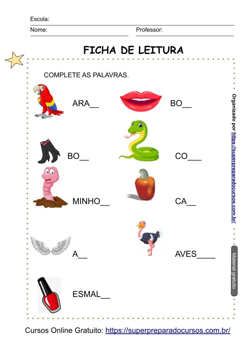 Atividades De AlfabetizaÇÃo, Completar As Palavras, Fo