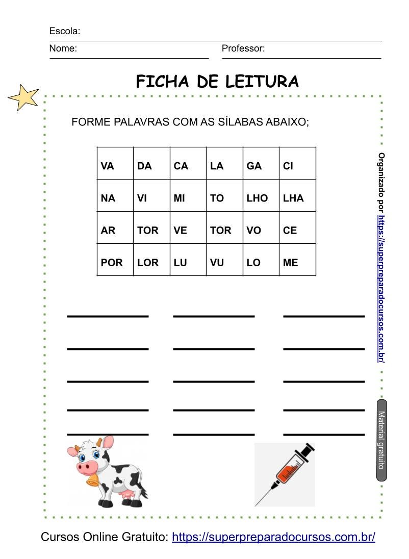 SÍLABAS - JOGO FORMAÇÃO DE PALAVRAS - Alfabetização e Letramento