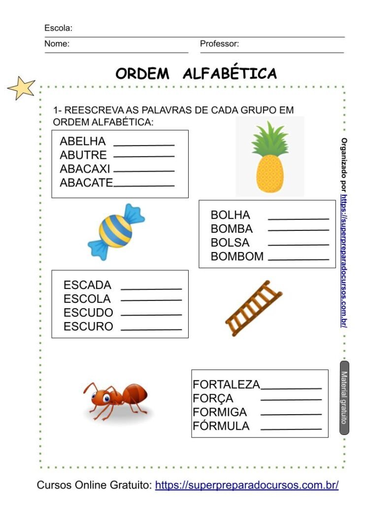 Atividades De Ordem Alfabética - Simulados E Questões