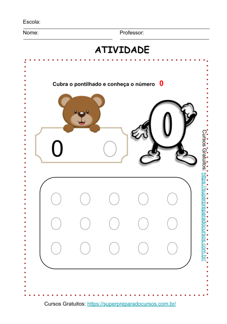 Atividade Numeral 0 à 9 pontilhado