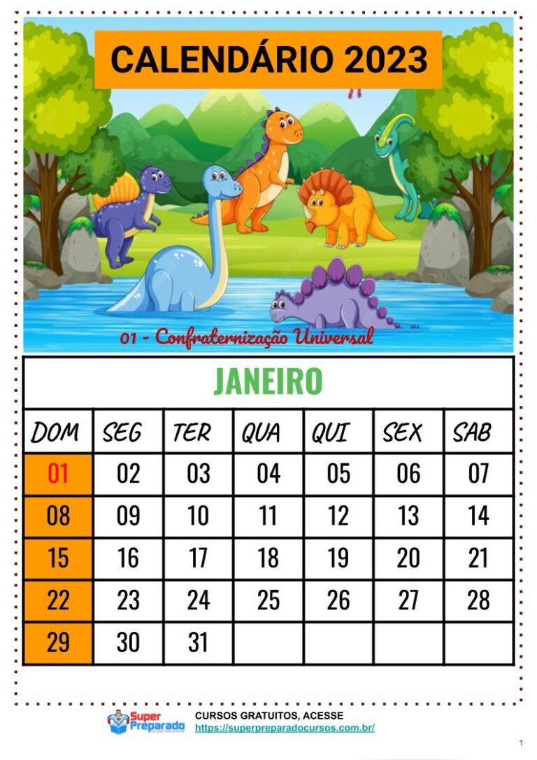 Calendário 2023 - Dinossauros