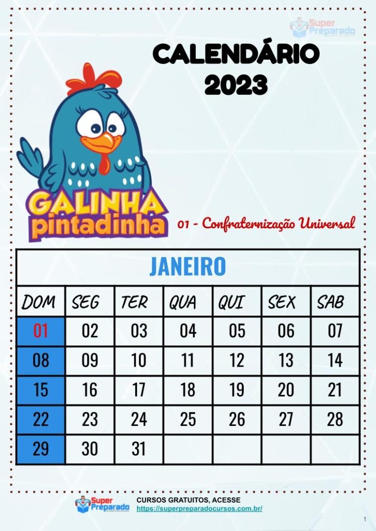 Calendário 2023 - Galinha Pintadinha