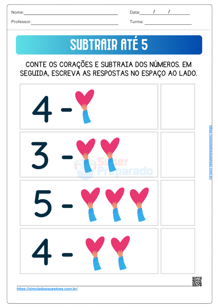 #51 Atividades de Subtrair até 5 para Educação Infantil e 1º ano EF ...