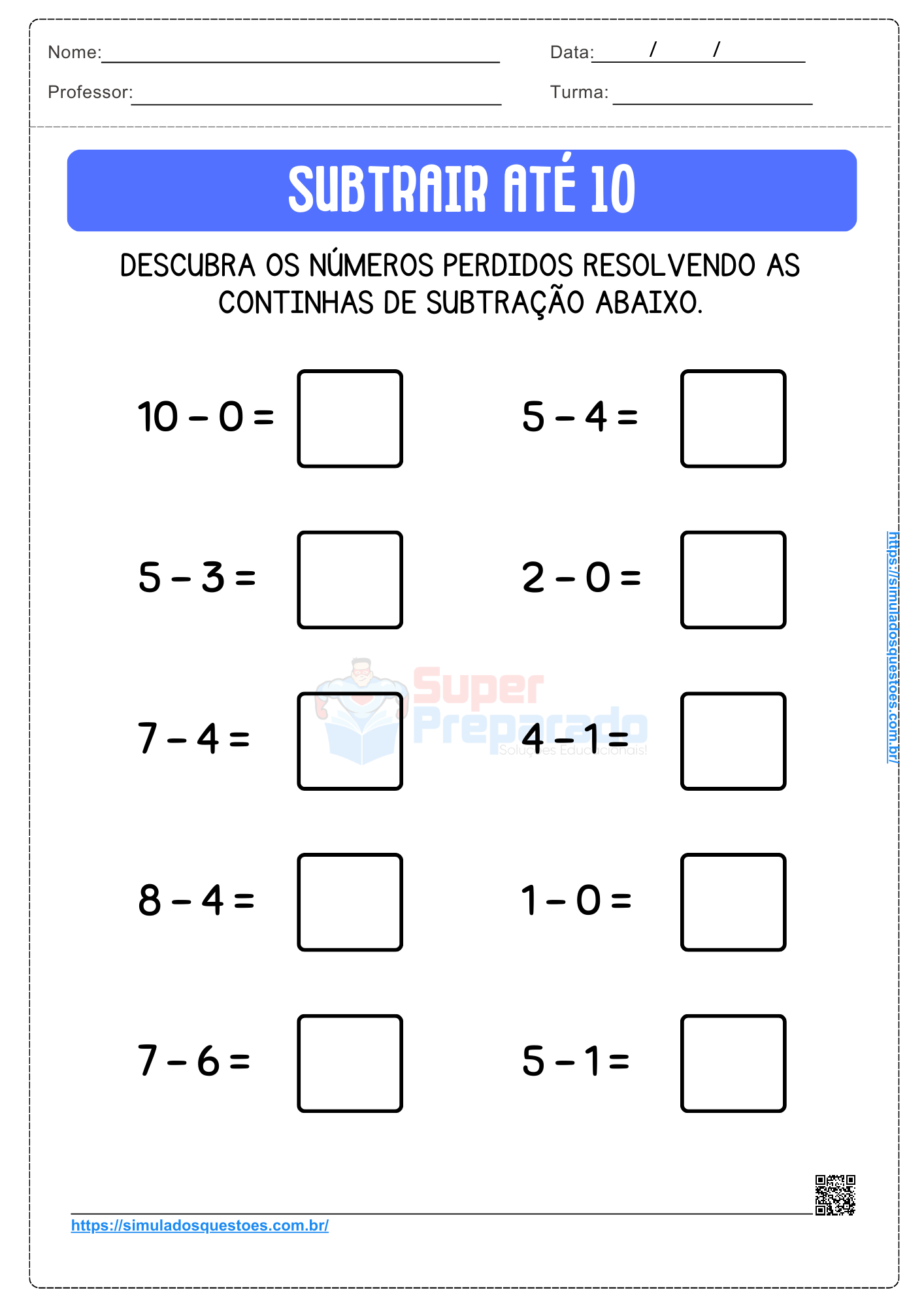 52 Atividades De Subtrair Até 10 Para Educação Infantil E 1º Ano Ef MatemÁtica Simulados E 0781